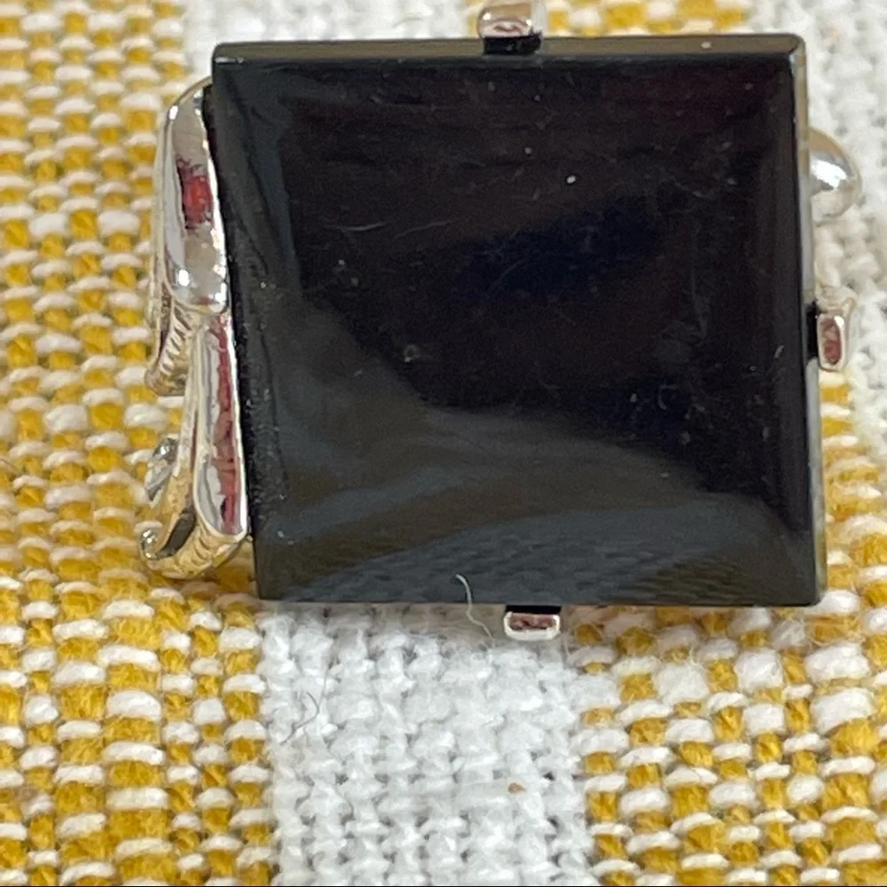 Vintage SWANK Black and Silver Tone Cuff Links Tie Clip‎ Set Retro